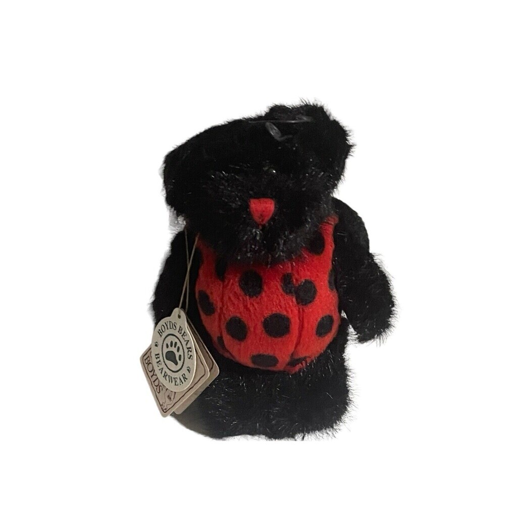 Boyds Ladybug Bear Black Bear in Costume Plush Stuffed Animal Doll Toy 6”